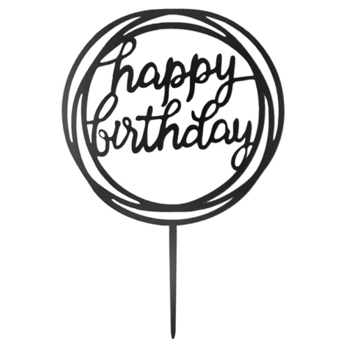 Topper ozdoby na tort napis Happy Birthday okrągły czarny akryl dekoracje urodzinowe